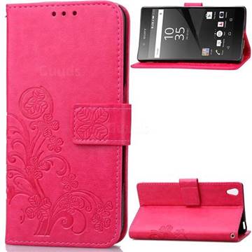 Embossing Imprint Four-Leaf Clover Leather Wallet Case for Sony Xperia Z5 / Z5 Dual - Rose