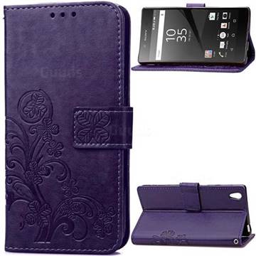 Embossing Imprint Four-Leaf Clover Leather Wallet Case for Sony Xperia Z5 / Z5 Dual - Purple