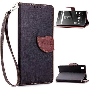 Leaf Buckle Litchi Leather Wallet Phone Case for Sony Xperia Z5 / Z5 Dual - Black