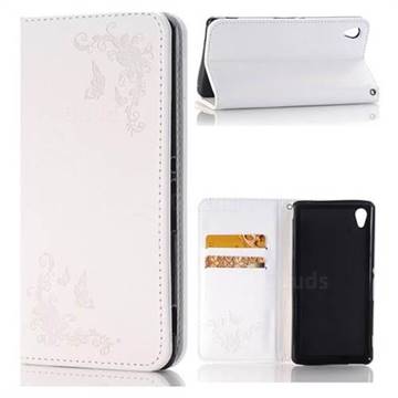 Intricate Embossing Slim Butterfly Rose Leather Holster Case for Sony Xperia Z5 / Z5 Dual - White