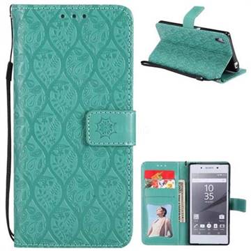 Intricate Embossing Rattan Flower Leather Wallet Case for Sony Xperia Z5 / Z5 Dual - Green