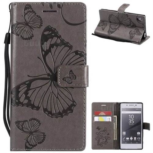 Embossing 3D Butterfly Leather Wallet Case for Sony Xperia Z5 / Z5 Dual - Gray