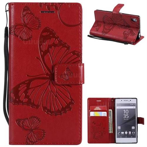 Embossing 3D Butterfly Leather Wallet Case for Sony Xperia Z5 / Z5 Dual - Red