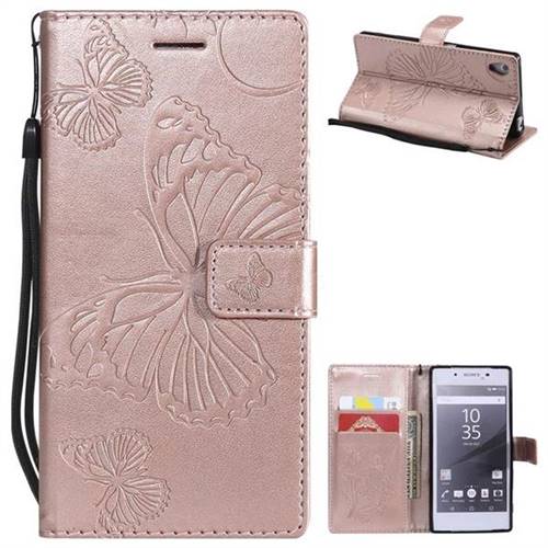 Embossing 3D Butterfly Leather Wallet Case for Sony Xperia Z5 / Z5 Dual - Rose Gold