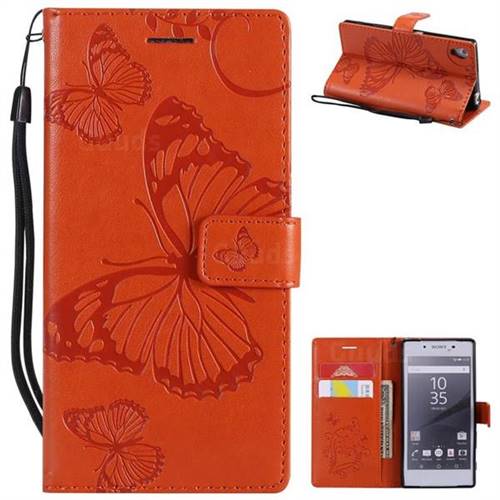 Embossing 3D Butterfly Leather Wallet Case for Sony Xperia Z5 / Z5 Dual - Orange