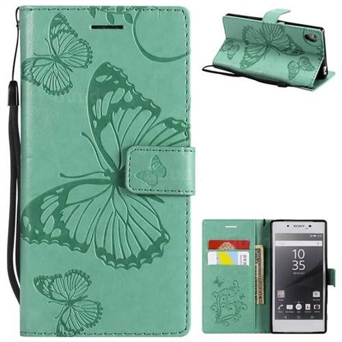 Embossing 3D Butterfly Leather Wallet Case for Sony Xperia Z5 / Z5 Dual - Green