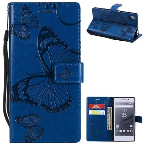 Embossing 3D Butterfly Leather Wallet Case for Sony Xperia Z5 / Z5 Dual - Blue
