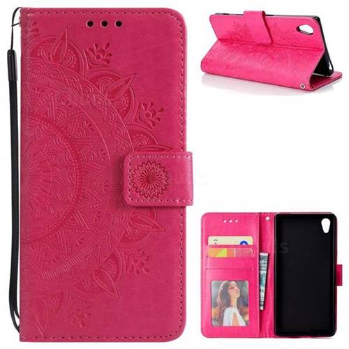 Intricate Embossing Datura Leather Wallet Case for Sony Xperia Z5 / Z5 Dual - Rose Red