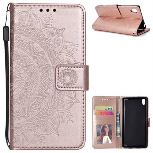 Intricate Embossing Datura Leather Wallet Case for Sony Xperia Z5 / Z5 Dual - Rose Gold