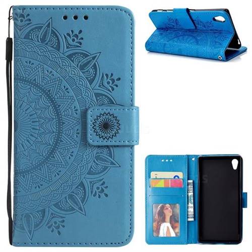 Intricate Embossing Datura Leather Wallet Case for Sony Xperia Z5 / Z5 Dual - Blue