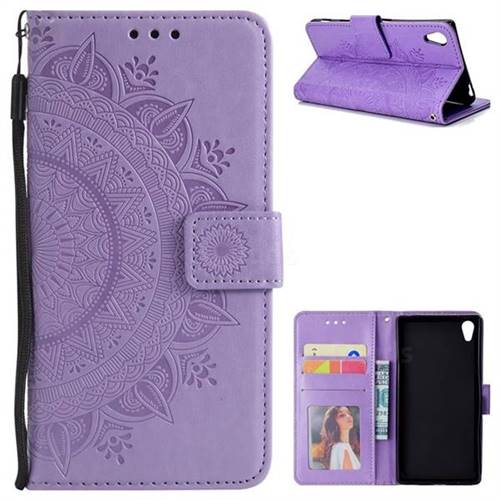Intricate Embossing Datura Leather Wallet Case for Sony Xperia Z5 / Z5 Dual - Purple