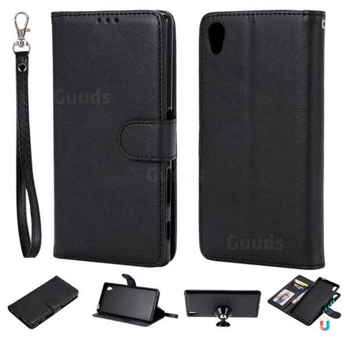 Retro Greek Detachable Magnetic PU Leather Wallet Phone Case for Sony Xperia Z5 / Z5 Dual - Black