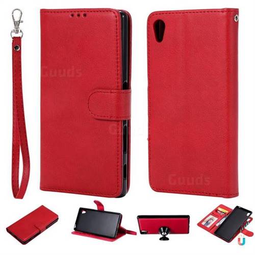 Retro Greek Detachable Magnetic PU Leather Wallet Phone Case for Sony Xperia Z5 / Z5 Dual - Red