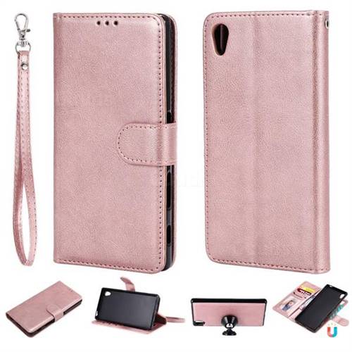 Retro Greek Detachable Magnetic PU Leather Wallet Phone Case for Sony Xperia Z5 / Z5 Dual - Rose Gold