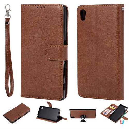 Retro Greek Detachable Magnetic PU Leather Wallet Phone Case for Sony Xperia Z5 / Z5 Dual - Brown