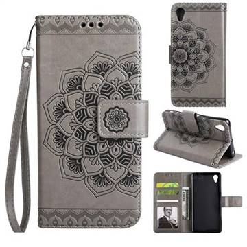 Embossing Half Mandala Flower Leather Wallet Case for Sony Xperia Z5 / Z5 Dual - Gray