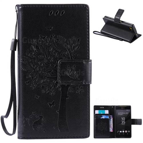 Embossing Butterfly Tree Leather Wallet Case for Sony Xperia Z5 Compact / Z5 Mini - Black