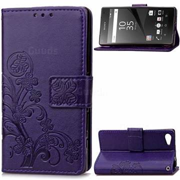 Embossing Imprint Four-Leaf Clover Leather Wallet Case for Sony Xperia Z5 Compact / Z5 Mini - Purple