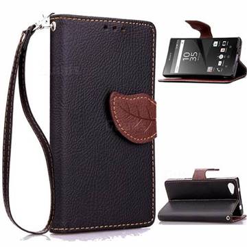 Leaf Buckle Litchi Leather Wallet Phone Case for Sony Xperia Z5 Compact Z5 Mini - Black