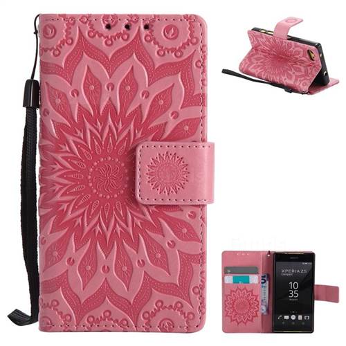 Embossing Sunflower Leather Wallet Case for Sony Xperia Z5 Compact / Z5 Mini - Pink