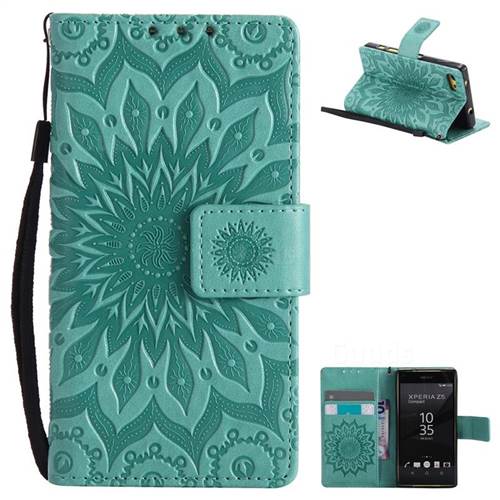 Embossing Sunflower Leather Wallet Case for Sony Xperia Z5 Compact / Z5 Mini - Green