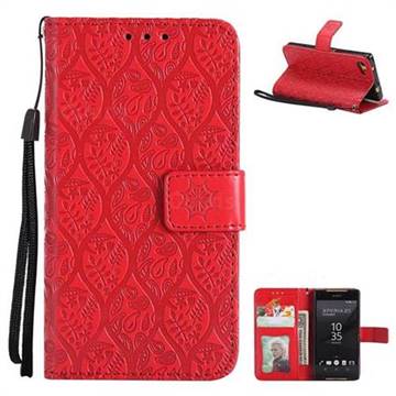 Intricate Embossing Rattan Flower Leather Wallet Case for Sony Xperia Z5 Compact / Z5 Mini - Red