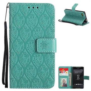 Intricate Embossing Rattan Flower Leather Wallet Case for Sony Xperia Z5 Compact / Z5 Mini - Green