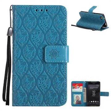 Intricate Embossing Rattan Flower Leather Wallet Case for Sony Xperia Z5 Compact / Z5 Mini - Blue