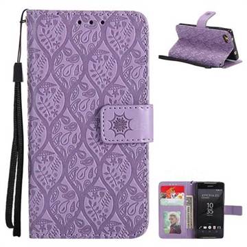 Intricate Embossing Rattan Flower Leather Wallet Case for Sony Xperia Z5 Compact / Z5 Mini - Purple