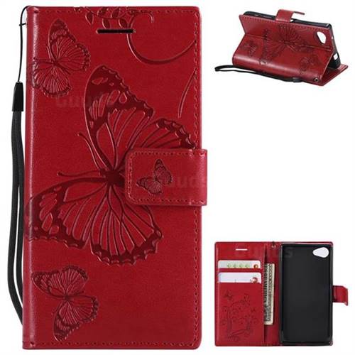 Embossing 3D Butterfly Leather Wallet Case for Sony Xperia Z5 Compact / Z5 Mini - Red