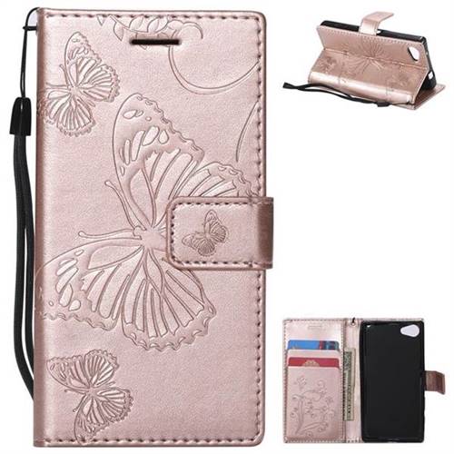 Embossing 3D Butterfly Leather Wallet Case for Sony Xperia Z5 Compact / Z5 Mini - Rose Gold