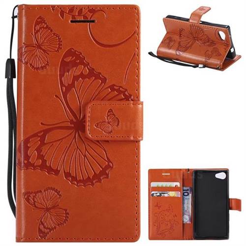 Embossing 3D Butterfly Leather Wallet Case for Sony Xperia Z5 Compact / Z5 Mini - Orange