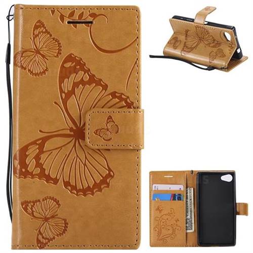 Embossing 3D Butterfly Leather Wallet Case for Sony Xperia Z5 Compact / Z5 Mini - Yellow
