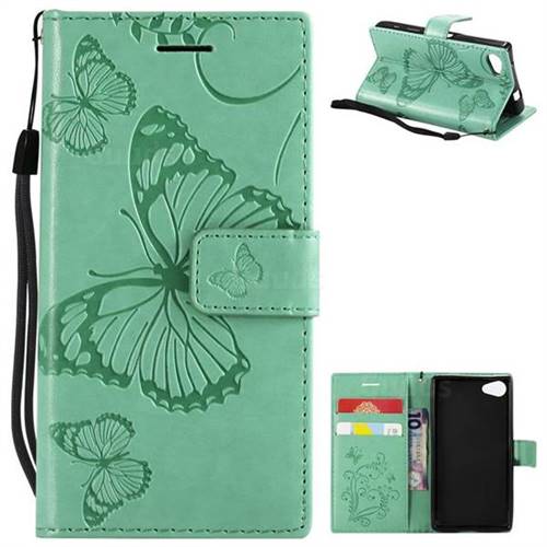 Embossing 3D Butterfly Leather Wallet Case for Sony Xperia Z5 Compact / Z5 Mini - Green