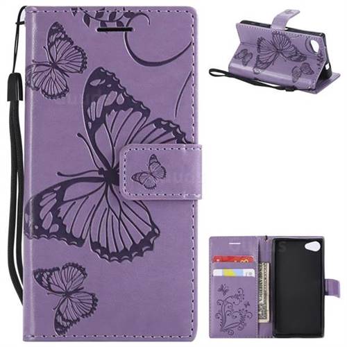 Embossing 3D Butterfly Leather Wallet Case for Sony Xperia Z5 Compact / Z5 Mini - Purple