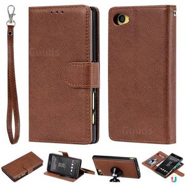 Retro Greek Detachable Magnetic PU Leather Wallet Phone Case for Sony Xperia Z5 Compact / Z5 Mini - Brown
