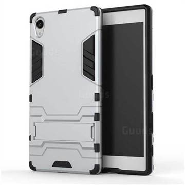 Armor Premium Tactical Grip Kickstand Shockproof Dual Layer Rugged Hard Cover for Sony Xperia Z5 Premium - Silver