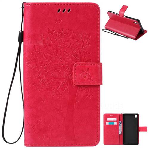 Embossing Butterfly Tree Leather Wallet Case for Sony Xperia Z5 Premium - Rose