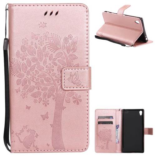 Embossing Butterfly Tree Leather Wallet Case for Sony Xperia Z5 Premium - Rose Pink
