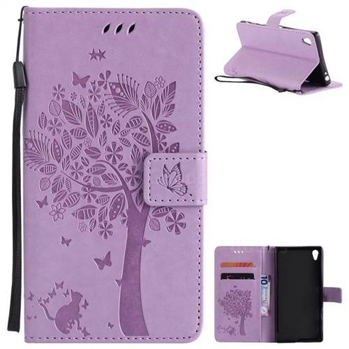 Embossing Butterfly Tree Leather Wallet Case for Sony Xperia Z5 Premium - Violet