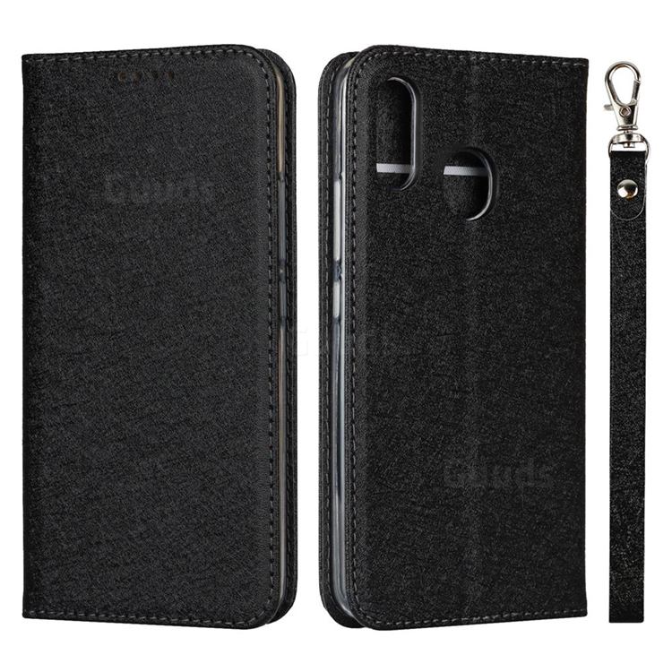 Ultra Slim Magnetic Automatic Suction Silk Lanyard Leather Flip Cover for ZTE Libero S10 TD-LTE JP 901ZT - Black