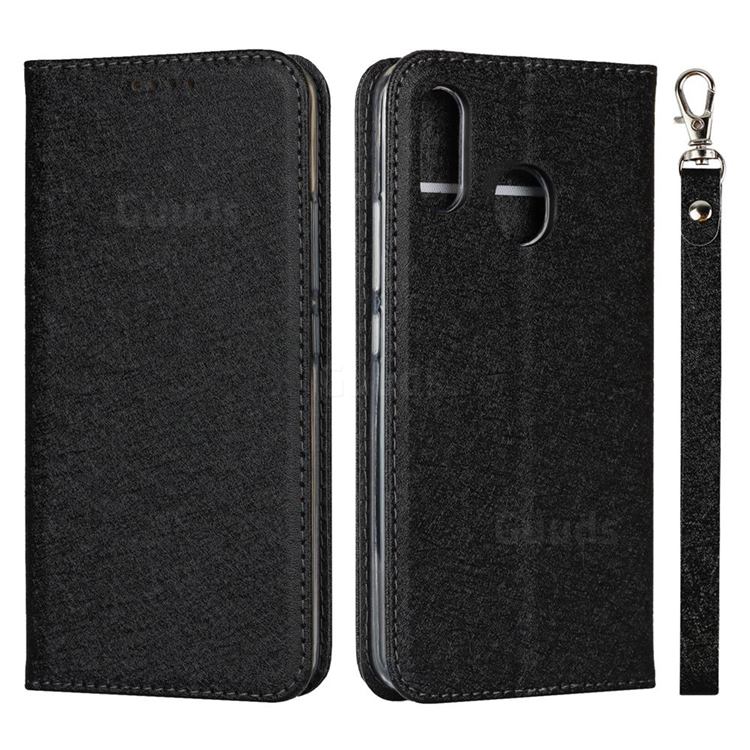 Ultra Slim Magnetic Automatic Suction Silk Lanyard Leather Flip Cover for  ZTE Libero S10 TD-LTE JP 901ZT - Black