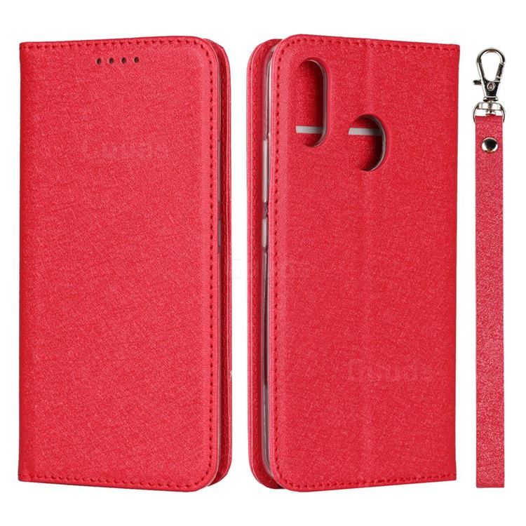 Ultra Slim Magnetic Automatic Suction Silk Lanyard Leather Flip Cover for ZTE Libero S10 TD-LTE JP 901ZT - Red