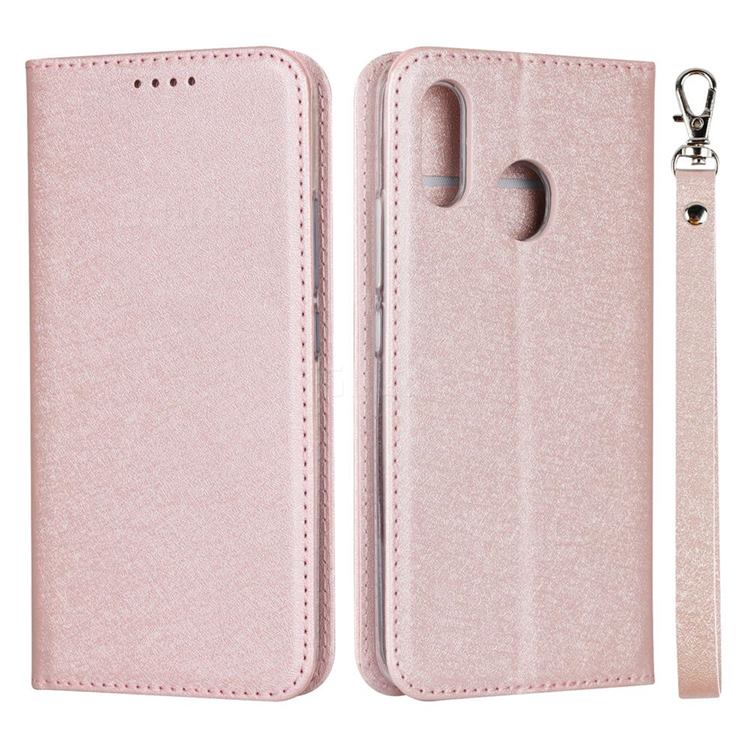 Ultra Slim Magnetic Automatic Suction Silk Lanyard Leather Flip Cover for ZTE Libero S10 TD-LTE JP 901ZT - Rose Gold