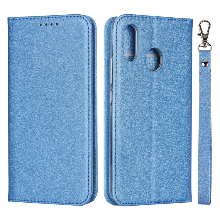 Ultra Slim Magnetic Automatic Suction Silk Lanyard Leather Flip Cover for ZTE Libero S10 TD-LTE JP 901ZT - Sky Blue