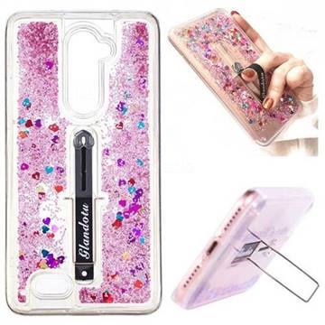 Concealed Ring Holder Stand Glitter Quicksand Dynamic Liquid Phone Case for ZTE Zmax Pro Z981 - Rose