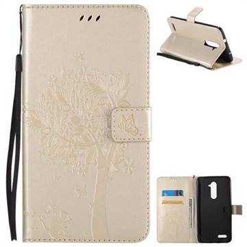 Embossing Butterfly Tree Leather Wallet Case for ZTE Zmax Pro Z981 - Champagne