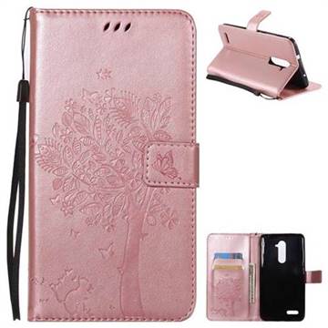 Embossing Butterfly Tree Leather Wallet Case for ZTE Zmax Pro Z981 - Rose Pink