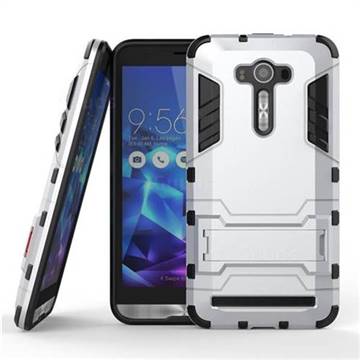Armor Premium Tactical Grip Kickstand Shockproof Dual Layer Rugged Hard Cover for Asus ZenFone Live (L1) ZA550KL - Silver