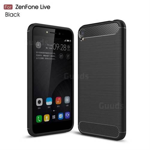 Luxury Carbon Fiber Brushed Wire Drawing Silicone TPU Back Cover for Asus ZenFone Live (L1) ZA550KL - Black